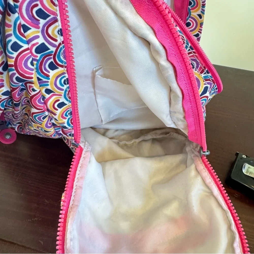 Kipling, Challenger, pink rainbow live light, Peacock, prism, fabric backpack